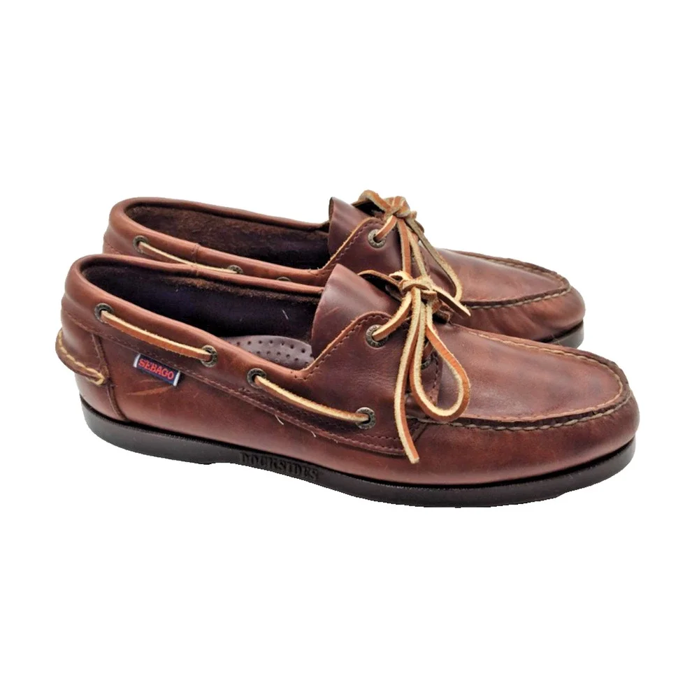 Sebago Docksides Men's Brown Leather Boat Shoes Size 8W 2 Eye Nautical Loafers